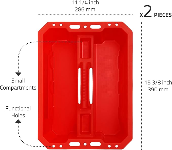 CANOPUS Storage Tray Tote with Functional Holes - 2 PCs Plastic Cleaning Caddy with Handle, Portable Caddy, Undersink Storage for Kitchen, Shoe Cleaning Box, Products Organizer, Red