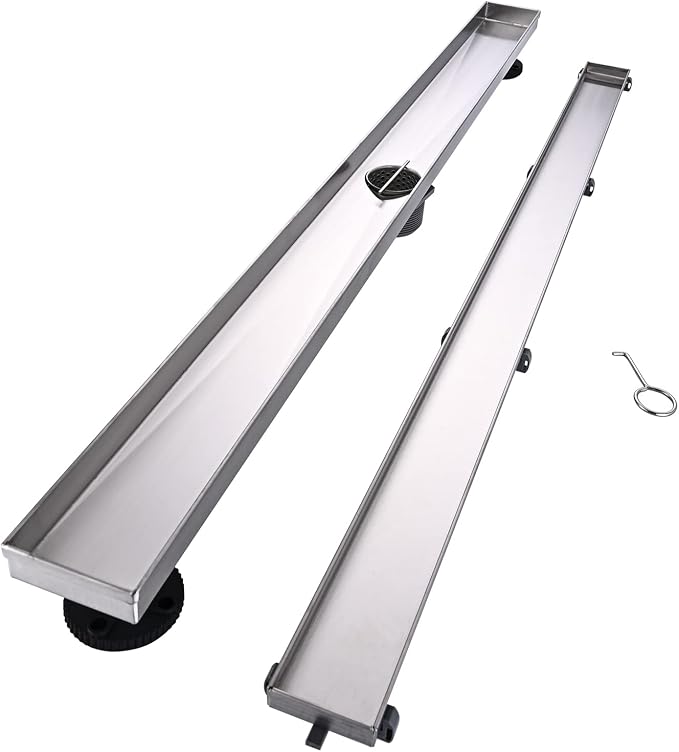 AVSIILE Linear Shower Floor Drain, 40 Inch Brushed Nickel 304 Stainless Steel Bathroom Drains Kit, Rectangular Shower Trench Drain with Reversable Tile-in Pattern Drain Cover & Hair Catcher
