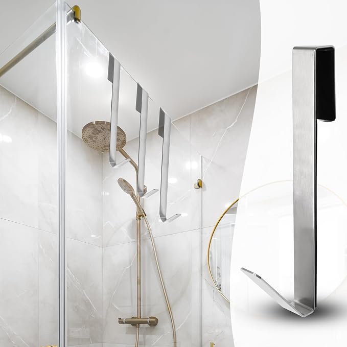 Zorfeter 7 Inch Extended Over Shower Door Hook, Stainless Steel Heavy Duty Shower Hooks Drilling-Free Towel Hooks for Bathroom Frameless Glass Shower Door - 3 Packs