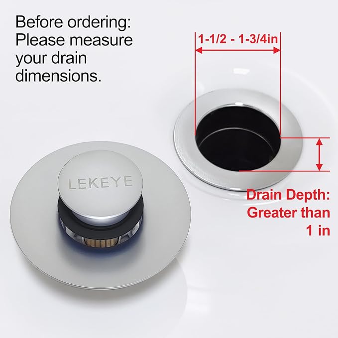 LEKEYE Tub Stopper | Shower Drain Hair Catcher | Pop-up Drain Stopper with Strainer | Bathroom Bathtub Plug | Drain Protector for 1-1/2 to 1-3/4" Bath Drain Hole - Pearl Chrome