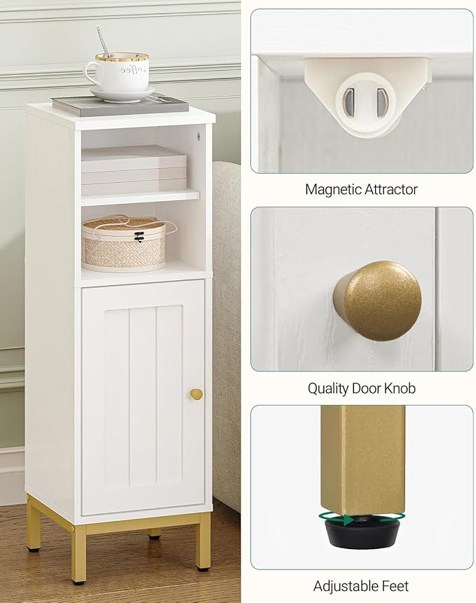 Hzuaneri Bathroom Storage Cabinet, Corner Floor Cabinet with Shelves, Customized Door Opening Direction, Bathroom Organizer with Adjustable Shelf for Kitchen, Living, Toilet Paper Cabinet, White