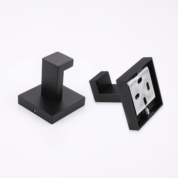 2 Pack Matte Black Bathroom Towel Hook Stainless Steel, Square Towel Robe Coat Hook Wall Mounted Toilet Kitchen Heavy Duty Door Hanger