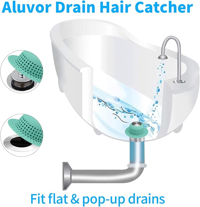 Aluvor Shower Drain Hair Catcher Bathtub Drain Cover Sink Drain Protector | Bathroom Sink & Bathtub Drain Strainer for Pop-Up & Regular Drains, Aqua