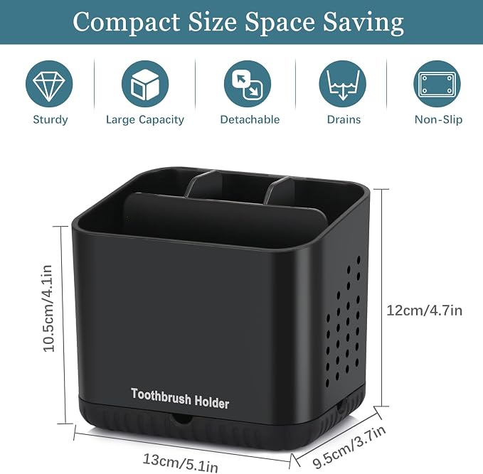 PARKMANI Black Toothbrush Holders for Bathrooms, Kids Electric Toothbrush and Toothpaste Holder, 4 Slots Tooth Brush Holder for Bathroom Countertop Organizer (Black)