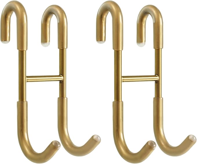 NINETREX Shower Door Hooks,Over Glass Door Hooks for Bathrooms Frameless Glass,Heavy Duty SUS 304 Stainless Steel Hook for Towels,Squeegee,Loofah,Shaver,Robe,2 Pack,Gold