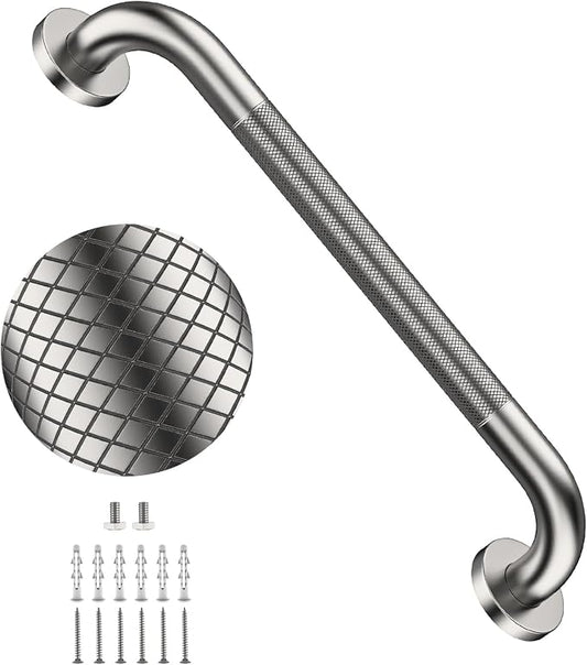 20 Inch Anti Slip Shower Grab Bar, YuanDe Brushed Nickel Stainless Steel Bath Grab Bar, Knurled Bathroom Safety Rail, Shower Handrail Support, Handicap Elderly Balance Assist Handles-1.25" Diameter