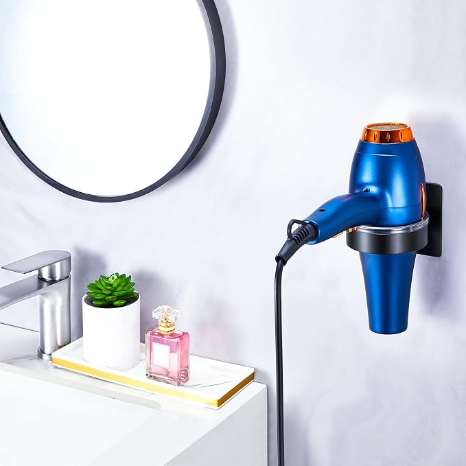 Hair Dryer Holder Wall Mount, Blow Dryer Holder Wall, Adhesive Hair Dryer Hanger, Blow Dryer Organizer, Hair Tools Organizer for Bathroom Salon Barber Shop Hotel (Black)
