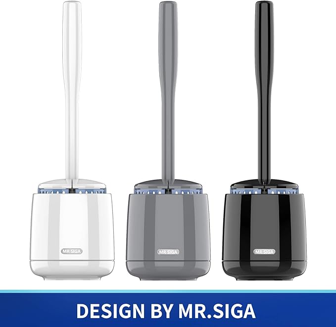 MR.SIGA Toilet Bowl Brush and Holder, Sturdy Long Handle, Black, 1 Pack | Automatic lid design, upgraded ventilation, replaceable toilet brush head dries quickly