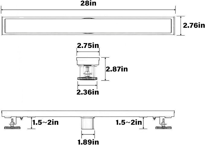 28 Inch Linear Shower Drain Bathroom Kitchen Golden Floor Drain Removable Capsule Pattern Cover Accessories Shower Drain 304 Stainless Steel Drain with Hair