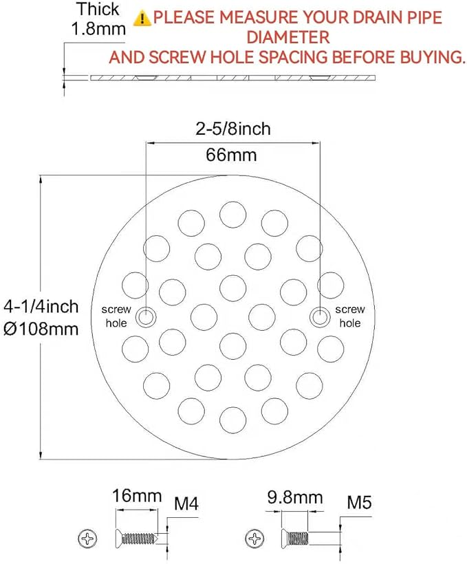 4-1/4 Inch Screw-in Round Shower Drain Cover Replacement Floor Drainer Grate with Screws Matte Black