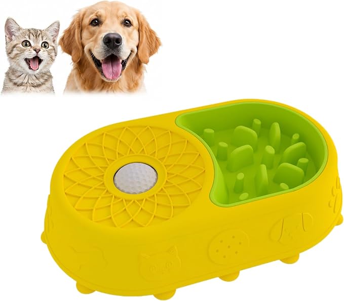 Slow Feeder Dog Bowl with Lick Mat, 2 in 1 Silicone Feeding Bowl | Promotes Healthy Eating Habits and Engaging Mealtime Experience
