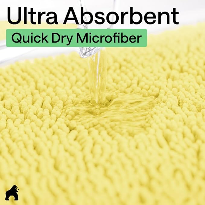 GORILLA GRIP Bath Rug Mat for Bathroom, Absorbent Chenille, 36x24 Yellow | Soft Thick Quick Dry Microfiber Mats, Rubber Backing, Machine Washable Tub and Shower Floor Rugs, Home Decor Essentials