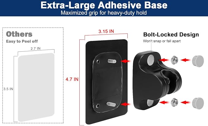 NearMoon Self Adhesive Shower Head Holder-Adjustable Handheld Shower Holder NO Drilling Wall Mount Waterproof (1 Pack, Matte Black)