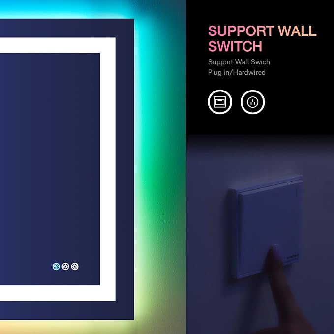 LOAAO 40"X30" RGB LED Bathroom Mirror with Lights, UL Listed | Anti-Fog, Dimmable, RGB Backlit + Front Lighted, Memory Function, Tempered Glass