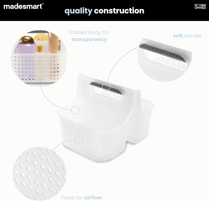 madesmart Portable Shower Caddy, Hold Soap, Shampoo, Hair Supplies and Beauty Products, Cleaning Supplies Organizer for Home, Dorm, Plastic Shower Tote, Soft Handle, Frost