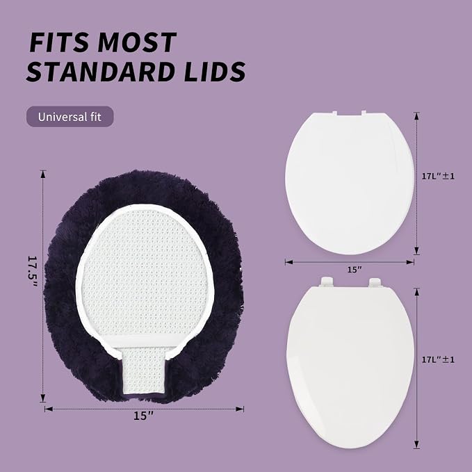 Soft Microfiber Toilet Seat Cover 17.5" x 15" Machine Washable | Solid Toilet Lid Cover Adjustable Rubber Backing Fits Most 16 -17.5" L x 14-16" W Round Oblong and Elongated Toilet Seat
