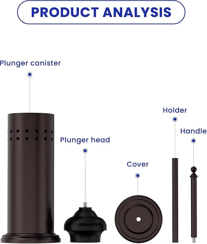 DOWRY Toilet Plunger with Holder for Bathroom Bronze | Hidden Toilet Bowl Cleaners Long Handle with Cover Powerful Force Suction Cup Heavy Duty Deep Cleaning