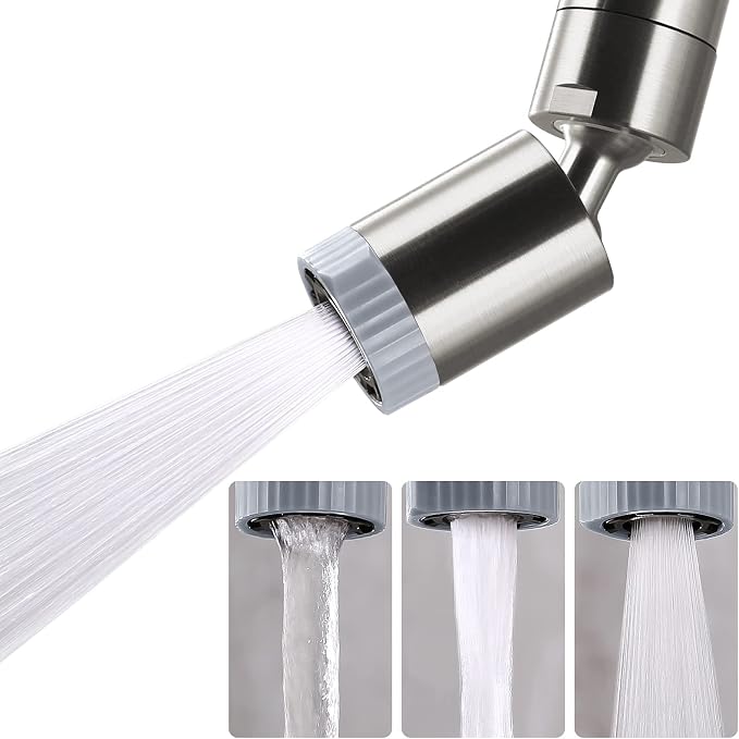 Rotating Faucet Nozzle,360° Swivel Kitchen Faucet Aerator Splash-Proof, 3-Flow Sprayer Female Bathroom Faucet Attachment,Faucet Attachment for Kitchen Sink,Faucet Aerator Sprayer Brushed Nickel