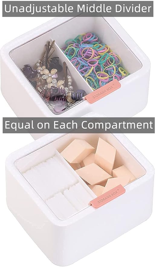 Tecbeauty 2 Slot Cotton Swab Ball Qtip Holder Jar Plastic Container Dispenser Box with Hinged Lid for Bathroom Home Storage Organizer