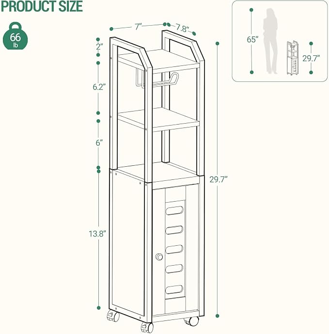 Hzuaneri Bathroom Storage Cabinet - Toilet Paper Storage Cabinet, Small Toilet Paper Holder with 4 Wheels, Bathroom Organizer with Adjustable Shelf, for Small Spaces, Rustic Brown BC04601X
