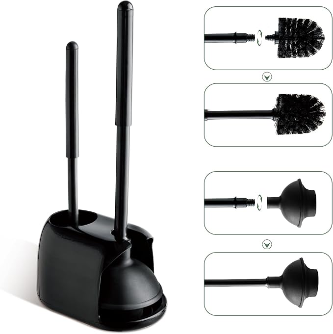 Eyliden Toilet Plunger and Brush Set, 2-in-1 Compact Holder | Unclogs Toilets, Deep Cleans Bowls, Nylon Bristles, Rubber Cup, Durable Plastic Caddy, Space-Saver, Bathroom Cleaning Tools