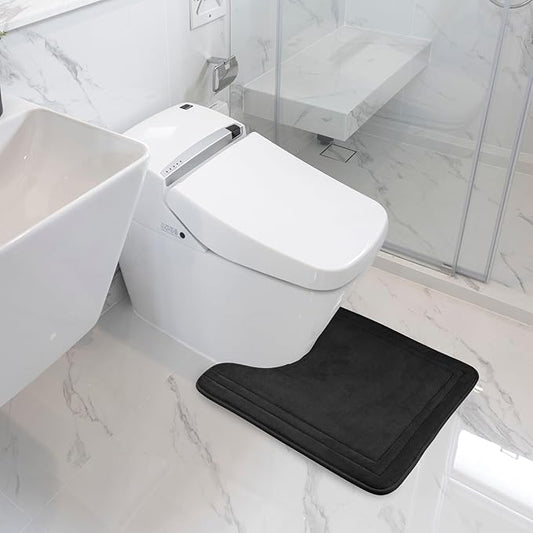 Black Toilet Rug U Shaped Non Slip Washable Contour Mats | Washable Non Slip Toilet Floor Mat Memory Foam Contour Bath Rugs for Bathroom