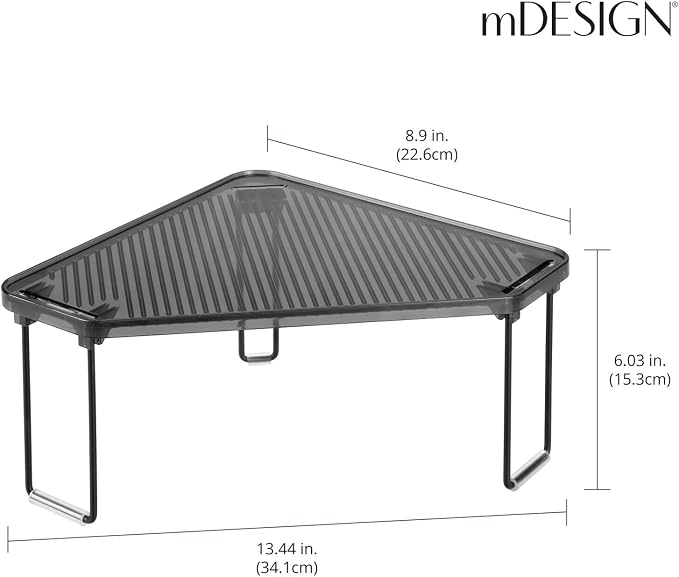 mDesign Plastic/Steel Corner Stackable Rack, Storage Organizer Shelf for Bathroom, Vanity, Countertop, Sink, Cabinet, Holds Makeup, Shower Accessories, Ligne Collection - 2 Pack - Black/Smoke Gray