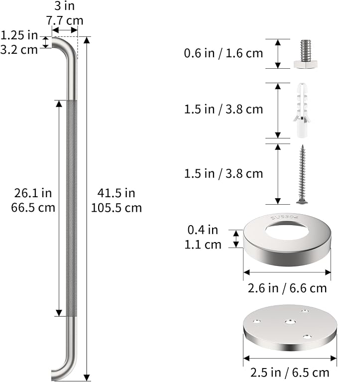 42 Inch Anti-Slip Grab Bar, ZUEXT Brushed Nickel Extra Long Stainless Steel Bathroom Safety Assist Handle w/Knurled Grip, Wall Mounted Support Rail for Bathtub, Shower, Toilet Seniors Handicap Safety