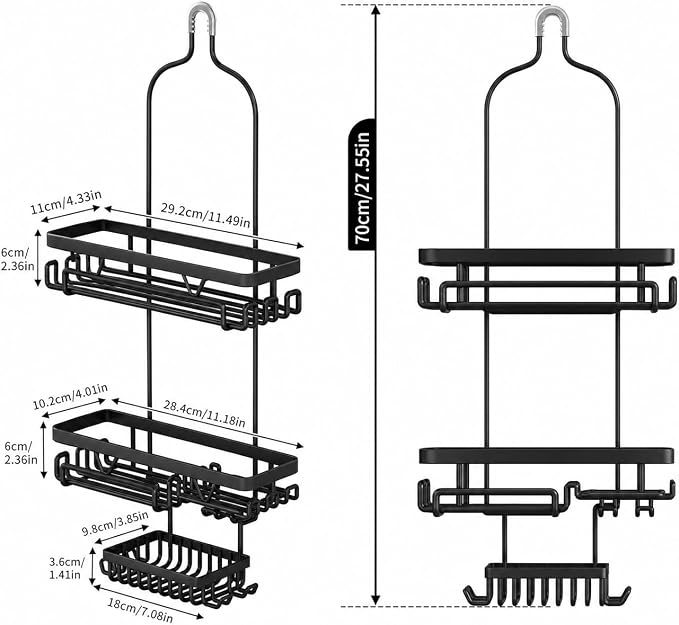 DAOYA Shower Caddy Hanging, Anti-Swing Over Head Shower Caddy, Rustproof Bathroom Organizer with Soap Holder & Hooks