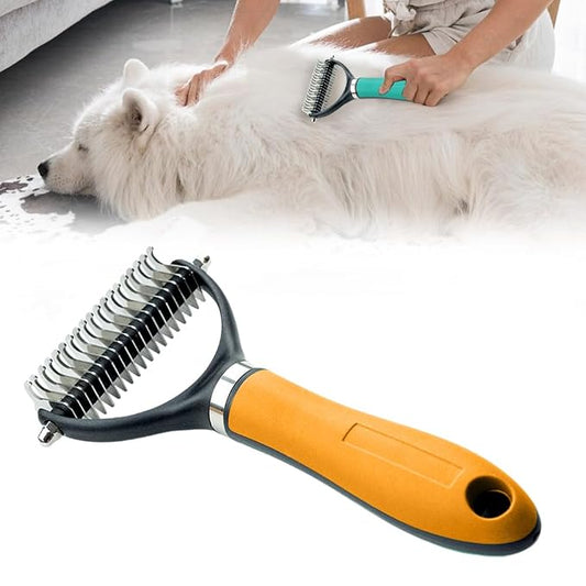 Pet Grooming Brush, 2026 New Multifunctional Double-Sided Undercoat Rake for dogs, Durable Dematting Tool for long haired cats, Easy Grip Fur Remover Comb for home use (Orange)