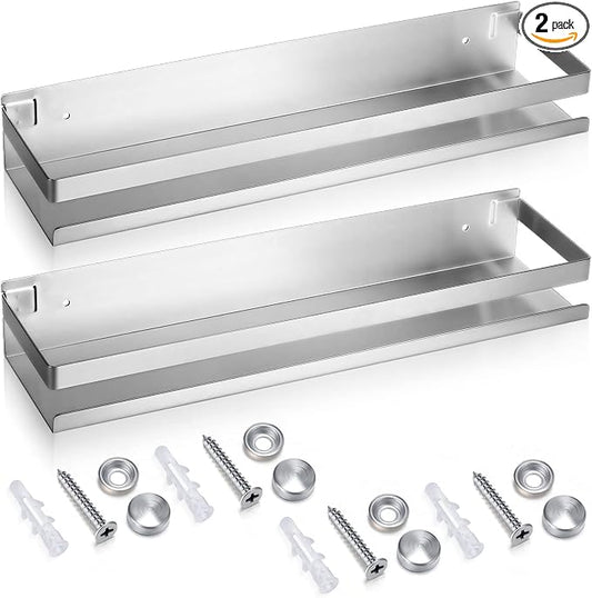 Lallisa 2 Pieces Stainless Steel Shelf Bathroom Shower Floating Shelves Wall Mounted Shower Caddy Basket Shelf Storage Organizer Shelves for Bathroom, Kitchen, Living Room(15.75 Inch/ 40 cm,Silver)