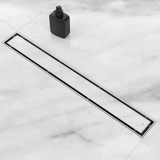 ZEKOO 2 in 1 Linear Shower Drain 32 Inch,Tile Shower Drain(Brushed Nickel),304 Stainless Steel Linear Shower Drain with Tile Insert Grate,Rectangular Linear Drains