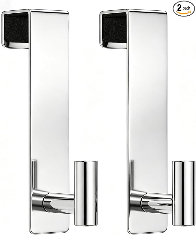 HUFEEOH Shower Door Hooks, Heavy Duty Stainless Steel Over The Glass Door Hanger, T Shape Bathroom Towel Robe Coat Rack Hooks, Tool-Free Installation (Fits 1-3/4" Thick Door - T Shape - 2 Pack)