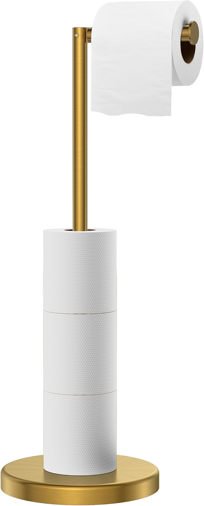 FORIOUS Toilet Paper Holder Stand, 4 Roll Storage, Weighted Base | Brushed Gold | Freestanding Tissue Roll Holder | SUS304 Stainless Steel Rustproof | Bathroom Toilet Paper Stand | Modern