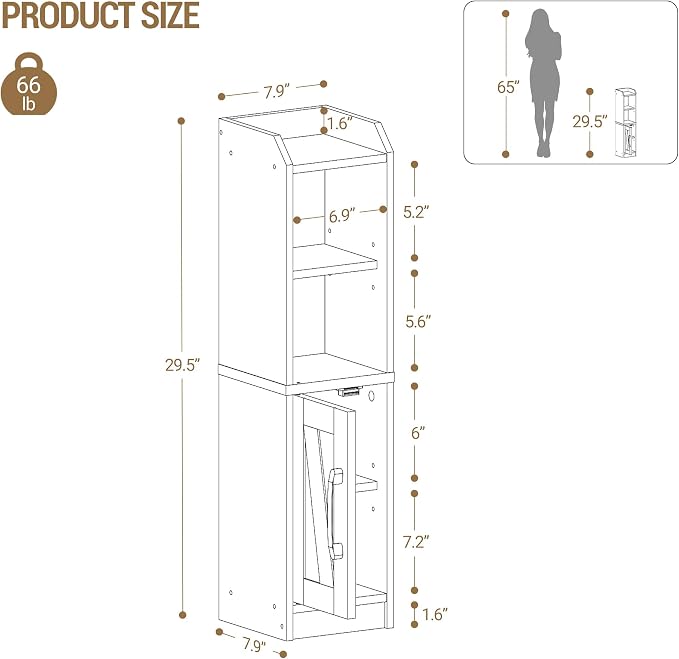 Hzuaneri Bathroom Storage Cabinet, Small Farmhouse Corner Floor Cabinet with Door and Shelves, Narrow Toilet Paper Holder Stand, Bathroom Organizer with Adjustable Shelf, for Small Spaces, Black