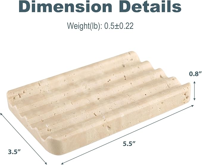 Karibiber Marble Soap Dish, Beige Travertine Bar Soap Holder Shower, Large Bathroom Soaps Saver, Easy Cleaning Natural Stone Sponge Holder for Kitchen Sink, Executive Jewelry Ring Tray