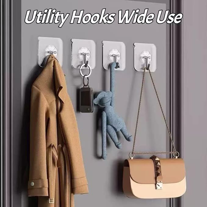 DDMY 36 Pack Heavy Duty Hooks Self Adhesive Large Hooks for Hanging,Wall Transparent Reusable Waterproof Hook for Kitchen Curtain Towel Hook for Bathrooms Coat Hook for Walls No Damage