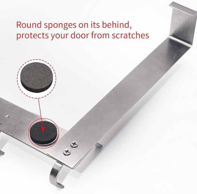 YUMORE Over the Door Hooks, Heavy Duty Door Hanger, Brushed Finish | Stainless Steel, Rust Resistant Finish, Space-Saving Storage, Easy Install, Fits Most Standard Doors