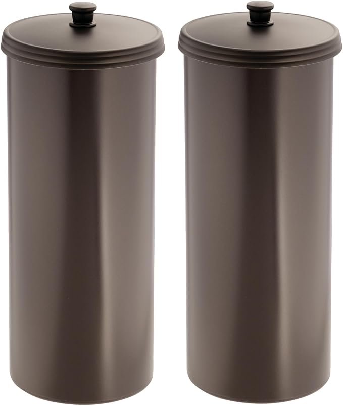 iDesign Freestanding Bathroom Toilet Paper Storage Holder, 2-Pack, Bronze | With Lid, Holds 3 Extra Rolls