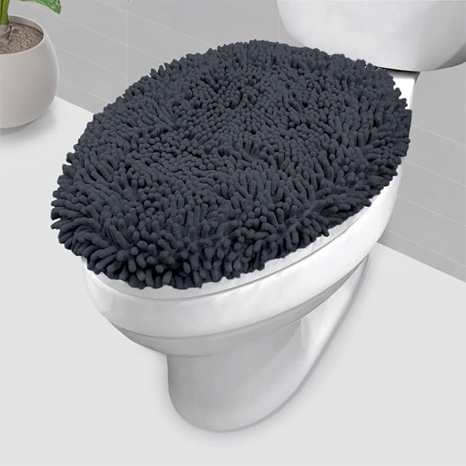 LuxUrux 4-Piece Bathroom Rug Set - Soft Chenille Mats, Non-Slip Toilet Mat & Lid Cover for Comfort & Style (20x20 U, 16x24, 20x30 & 19x19 inches, Charcoal)