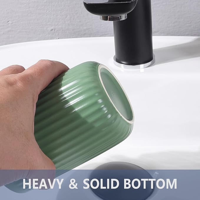 Green Toothbrush Holders for Bathrooms - 2 Cups Ceramic Toothbrush Toothpaste Holders Set, Green Bathroom Tumbler Cups Reusable Toothbrush Mouthwash Cup, Bathroom Counter Organizer.