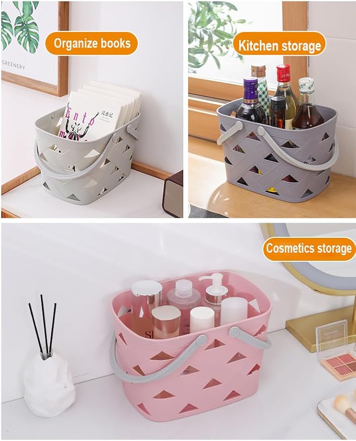 Portable Shower Caddy Tote, Plastic Storage Basket with Thick Handle and Drain Holes Box Organizer Bin for Bathroom, Pantry, Kitchen, College Dorm, Camp (Light Grey 1 pcs)