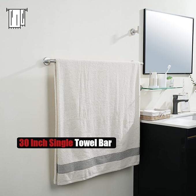 JQK Bath Towel Bar, 33 Inch 304 Stainless Steel Thicken 0.8mm Single Towel Rack for Bathroom, Towel Holder Brushed Finished Wall Mount, Useable Length 30 Inch, TB110L30-BN