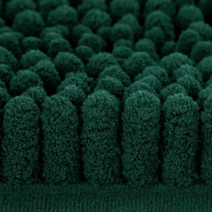 Christmas Striped Deep Green Bathroom Rug Set 3 Pieces Ultra Soft, Non Slip Chenille Bath Carpet, Absorbent Plush Shaggy Bath Mats for Bathroom, Toilet, Bedroom, Kitchen