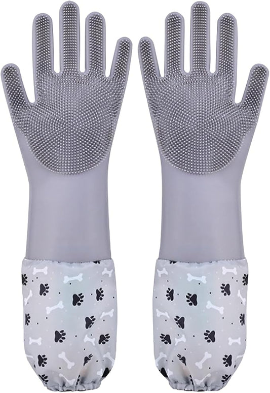 Pet Grooming Gloves Pet Hair Remover Cat, Dog Washing Gloves Silicone Heat Resistant Cleaning Gloves with High-Density Teeth Grooming Gloves for Dogs, Cats, Horses, Rabbits (1 Pair - Gray)