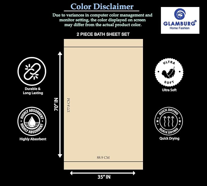 GLAMBURG 100% Cotton Oversized 2 Pack Bath Sheets 35x70, Ultra Soft Highly Absorbant Compact Quickdry & Lightweight Large Bath Sheet Set, Ideal for Gym Travel Camp Pool - Jade