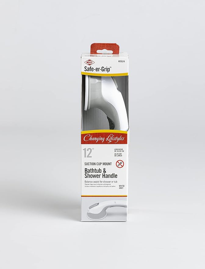 Safe-er-Grip Safe-er-Grip Changing Lifestyles Suction Cup Grab Bars for Bathtubs & Showers; Safety Bathroom Assist Handle, White & Grey, 12 inches (Pack of 3)