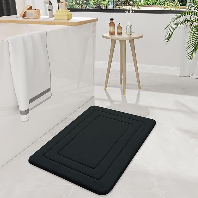 Arotive Memory Foam Bathroom Rug Mat 59x24, Ultra Soft and Absorbent Bath Mat, Machine Wash Dry, Comfortable Bath Rug Carpet for Bathroom Floor, Tub and Shower, Black