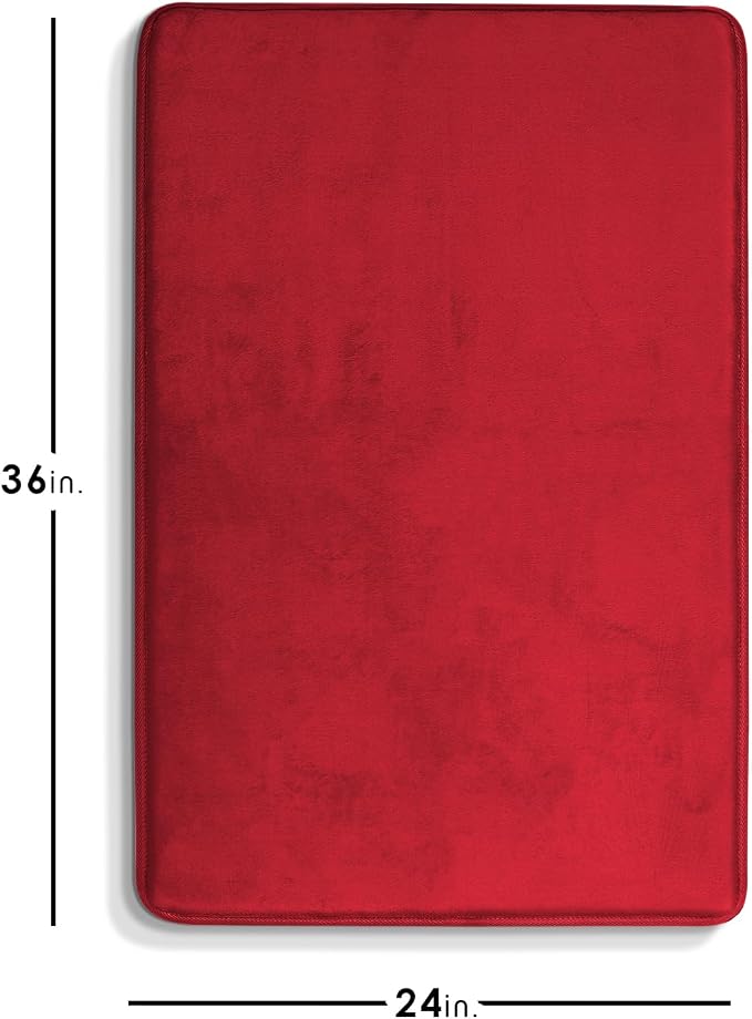 Clara Clark Bathroom Rugs, Velvet Memory Foam Bath Mat, Non-Slip Bath Rugs, Machine Wash, Dries Quickly, Ultra Soft Plush Bath Mats for Bathroom, 24 x 36, Red