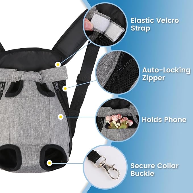 Mosago Dog Backpack Carrier, Front Chest Carrier for Small Dogs, Grey, L | Adjustable Shoulder Straps, Legs Out Design, Front Pocket Storage, Durable Fabric, Hands-Free Carrying, Walking/Hiking